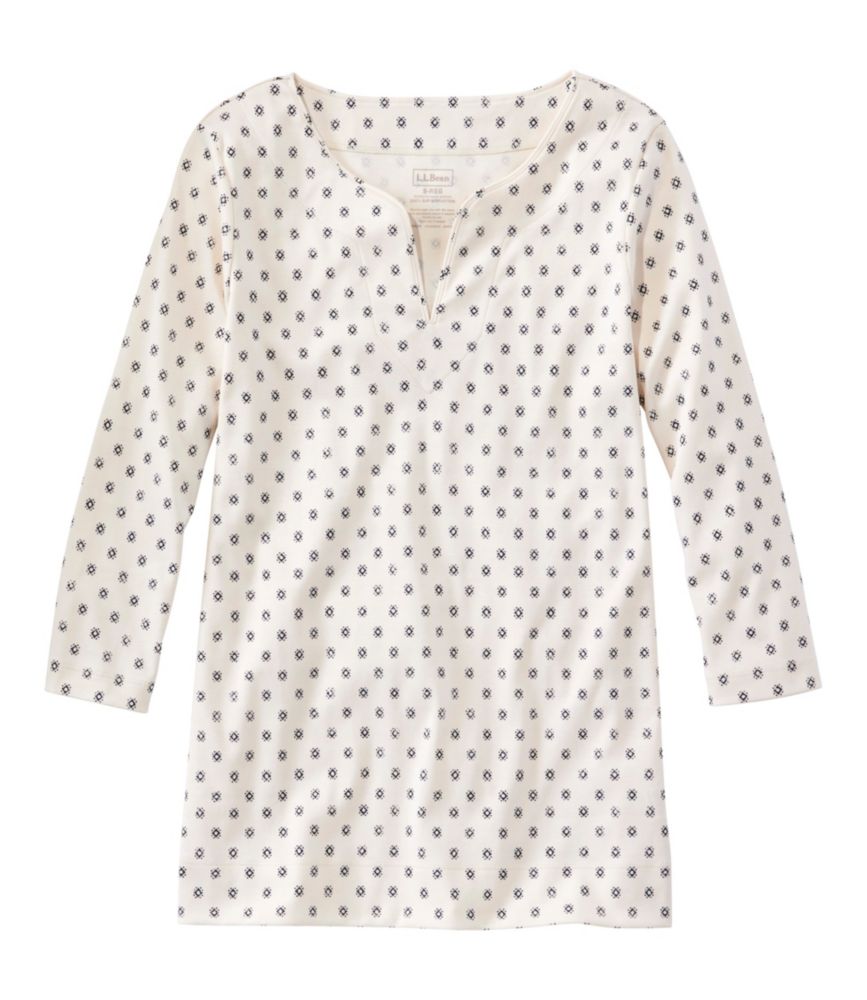 Women's Pima Cotton Tunic, Three-Quarter-Sleeve Splitneck Print