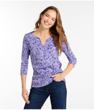 Women's Pima Cotton Tunic, Three-Quarter-Sleeve Splitneck Print