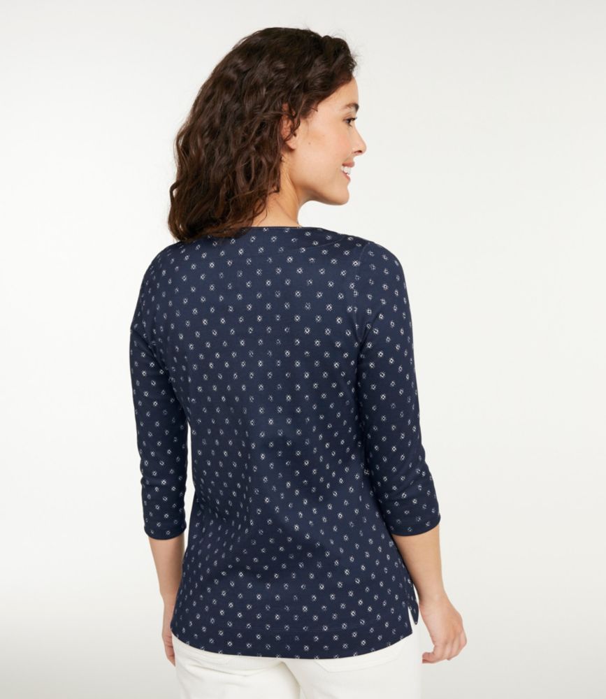 Women's Pima Cotton Tunic, Three-Quarter-Sleeve Splitneck Print, Classic Navy/Cream Dot, small image number 3