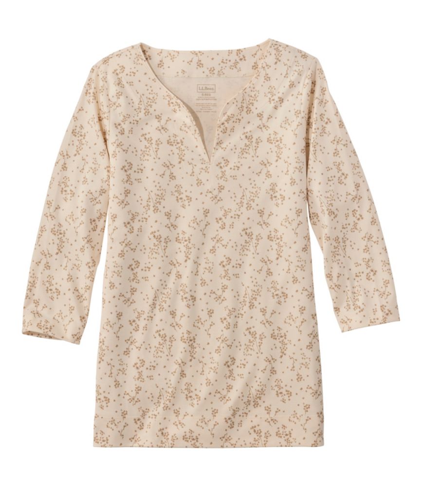 Women's Pima Cotton Tunic, Three-Quarter-Sleeve Splitneck Print