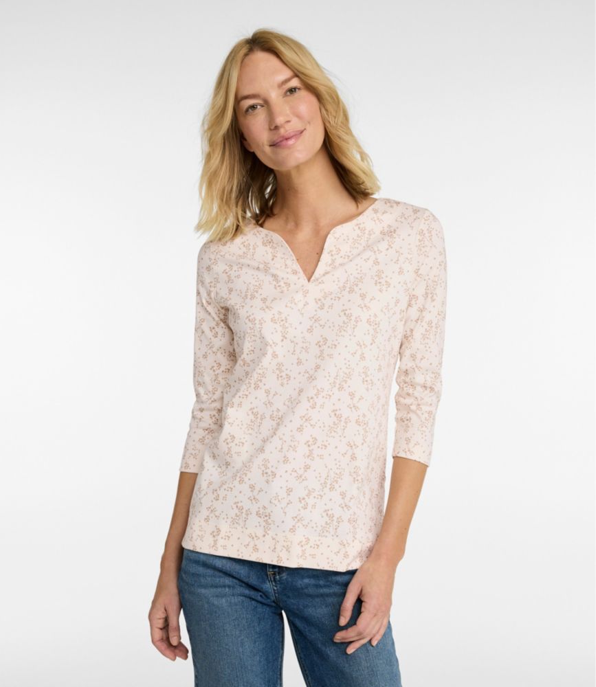 Women's Pima Cotton Tunic, Three-Quarter-Sleeve Splitneck Print