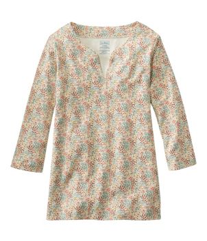 Women's Pima Cotton Tunic, Three-Quarter-Sleeve Splitneck Print