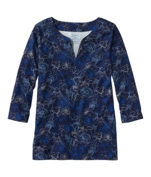 Women's Pima Cotton Tunic, Three-Quarter-Sleeve Splitneck Print