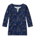 Women's Pima Cotton Tunic, Three-Quarter-Sleeve Splitneck Print