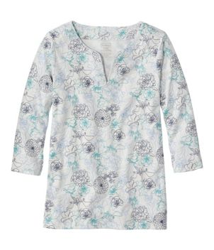 Women's Pima Cotton Tunic, Three-Quarter-Sleeve Splitneck Print