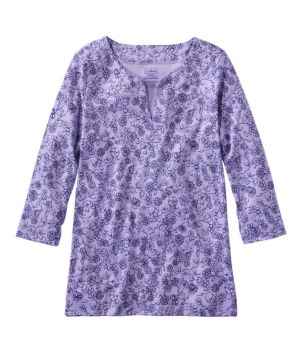 Women's Pima Cotton Tunic, Three-Quarter-Sleeve Splitneck Print
