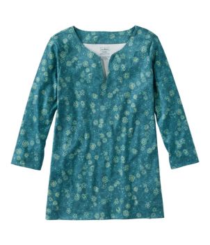 Women's Pima Cotton Tunic, Three-Quarter-Sleeve Splitneck Print