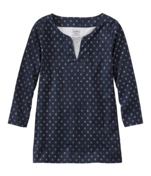 Women's Pima Cotton Tunic, Three-Quarter-Sleeve Splitneck Print