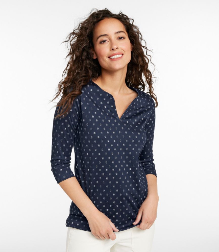 Women's Pima Cotton Tunic, Three-Quarter-Sleeve Splitneck Print