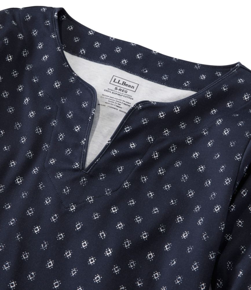 Women's Pima Cotton Tunic, Three-Quarter-Sleeve Splitneck Print