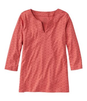 Women's Pima Cotton Tunic, Three-Quarter-Sleeve Splitneck Print