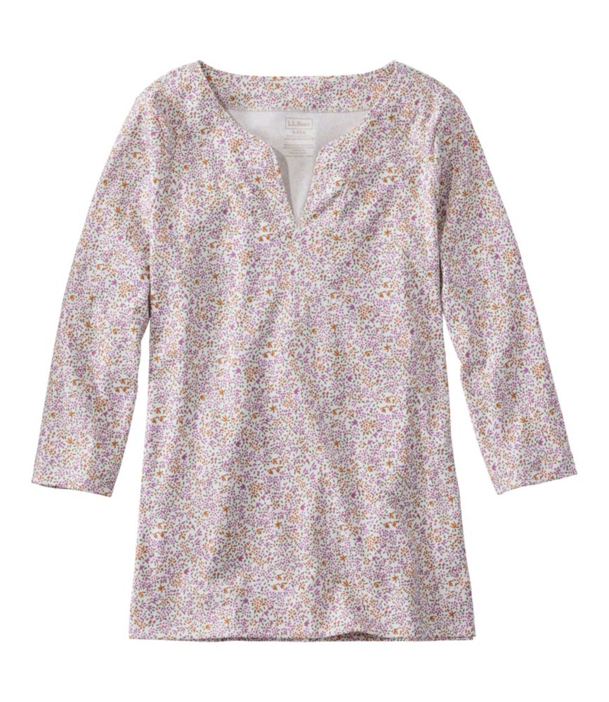 Women's Pima Cotton Tunic, Three-Quarter-Sleeve Splitneck Print