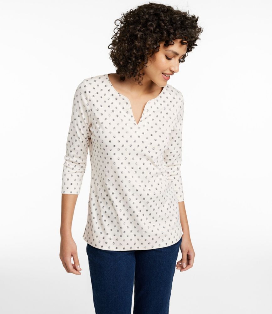 Women's Pima Cotton Tunic, Three-Quarter-Sleeve Splitneck Print