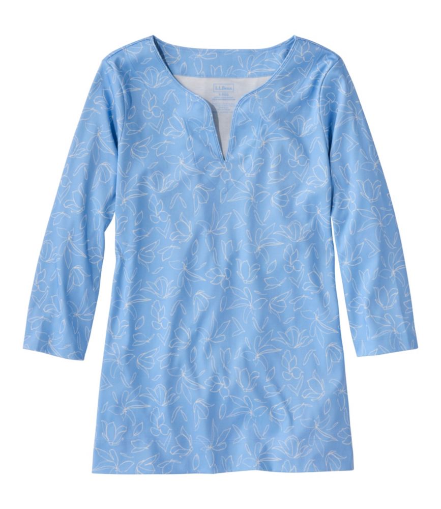 Women's Pima Cotton Tunic, Three-Quarter-Sleeve Splitneck Print