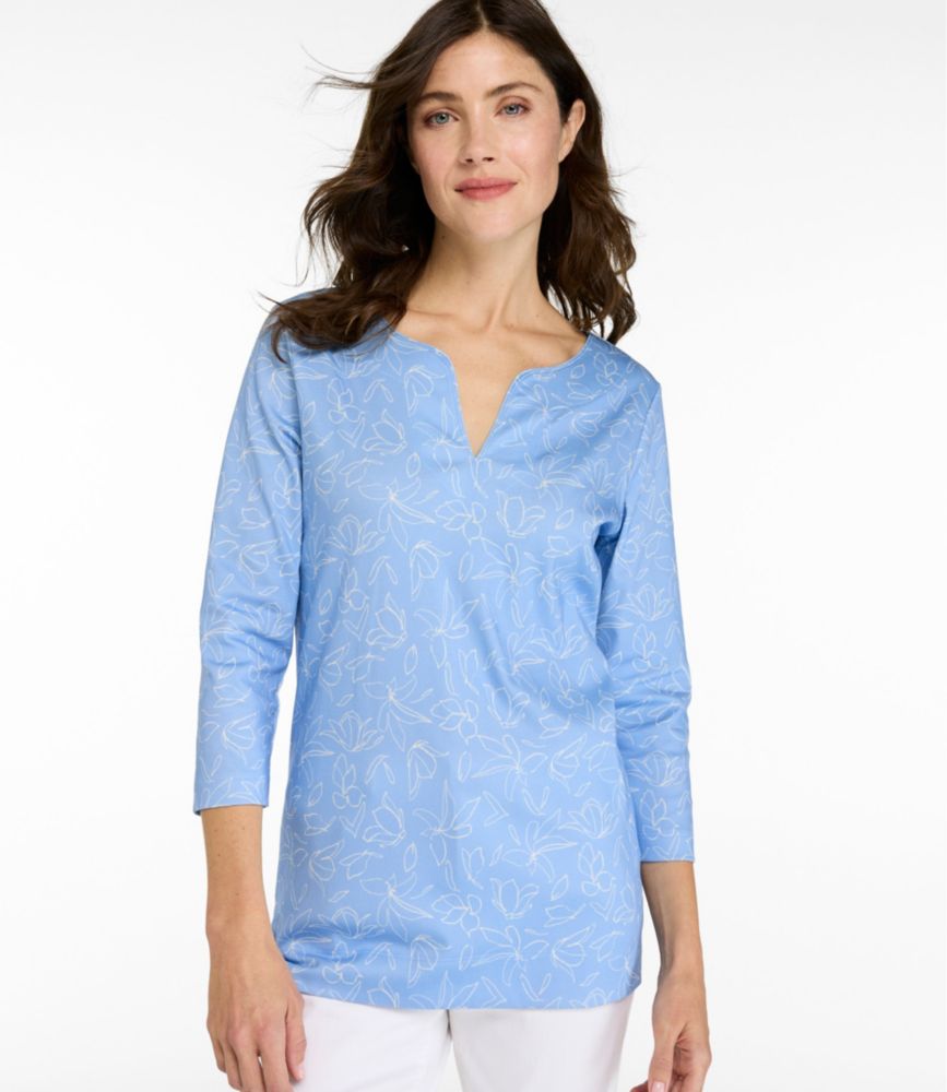 Women's Pima Cotton Tunic, Three-Quarter-Sleeve Splitneck Print