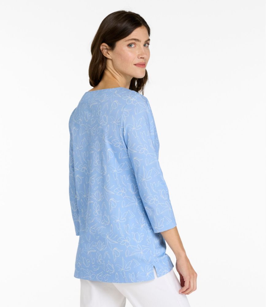 Women's Pima Cotton Tunic, Three-Quarter-Sleeve Splitneck Print