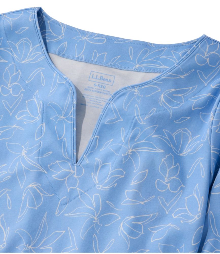 Women's Pima Cotton Tunic, Three-Quarter-Sleeve Splitneck Print