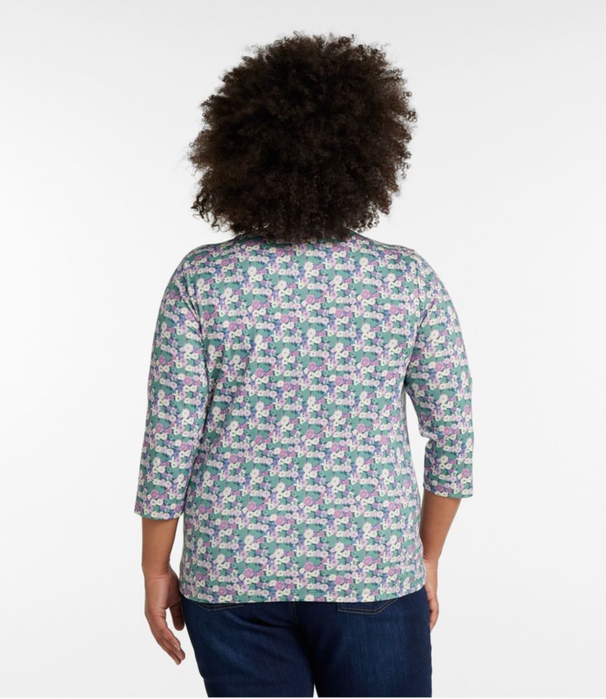 Women's Pima Cotton Shaped Jewelneck Tee, Three-Quarter-Sleeve Print, Bone Multi Floral, small image number 3