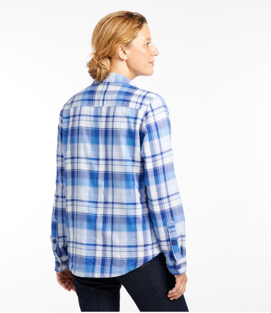 Women's Fleece-Lined Flannel Shirt, Snap-Front Plaid, Bright Capri, small image number 3