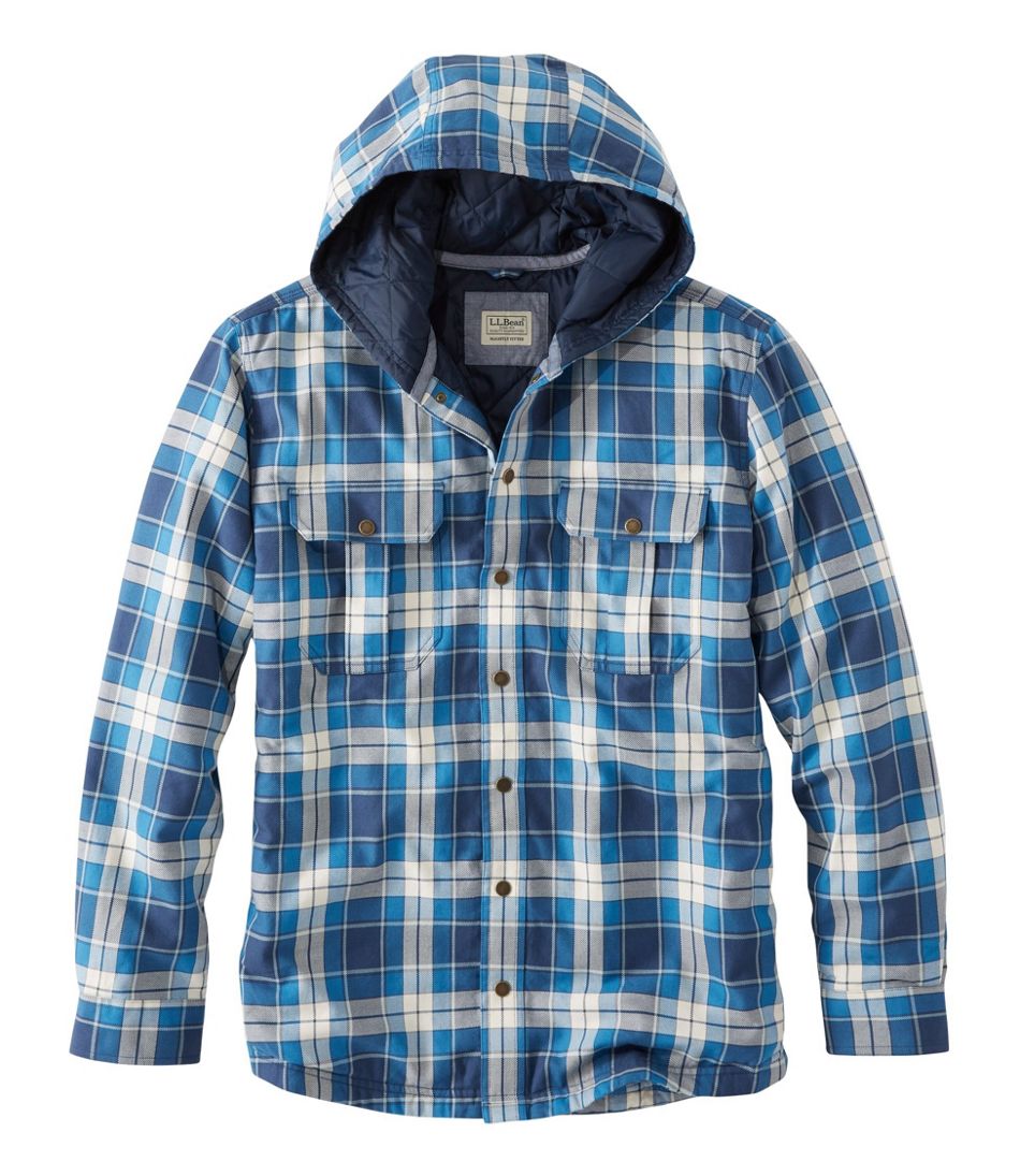 Men's Hooded PrimaLoft-Lined Shirt-Jac, Slightly Fitted Plaid 