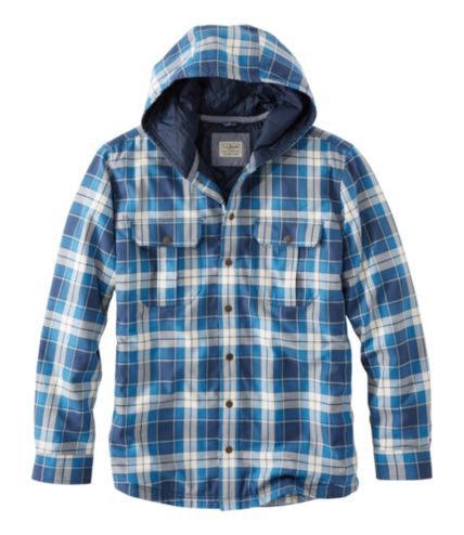 Men's Hooded PrimaLoft-Lined Shirt-Jac, Slightly Fitted Plaid | Shirts ...