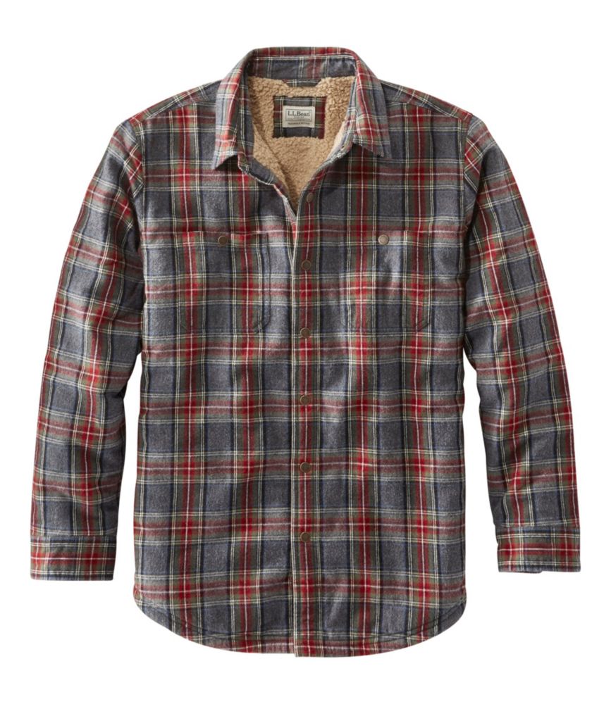 Men's Sherpa-Lined Scotch Plaid Shirt, Slightly Fitted, Grey Stewart, small image number 1