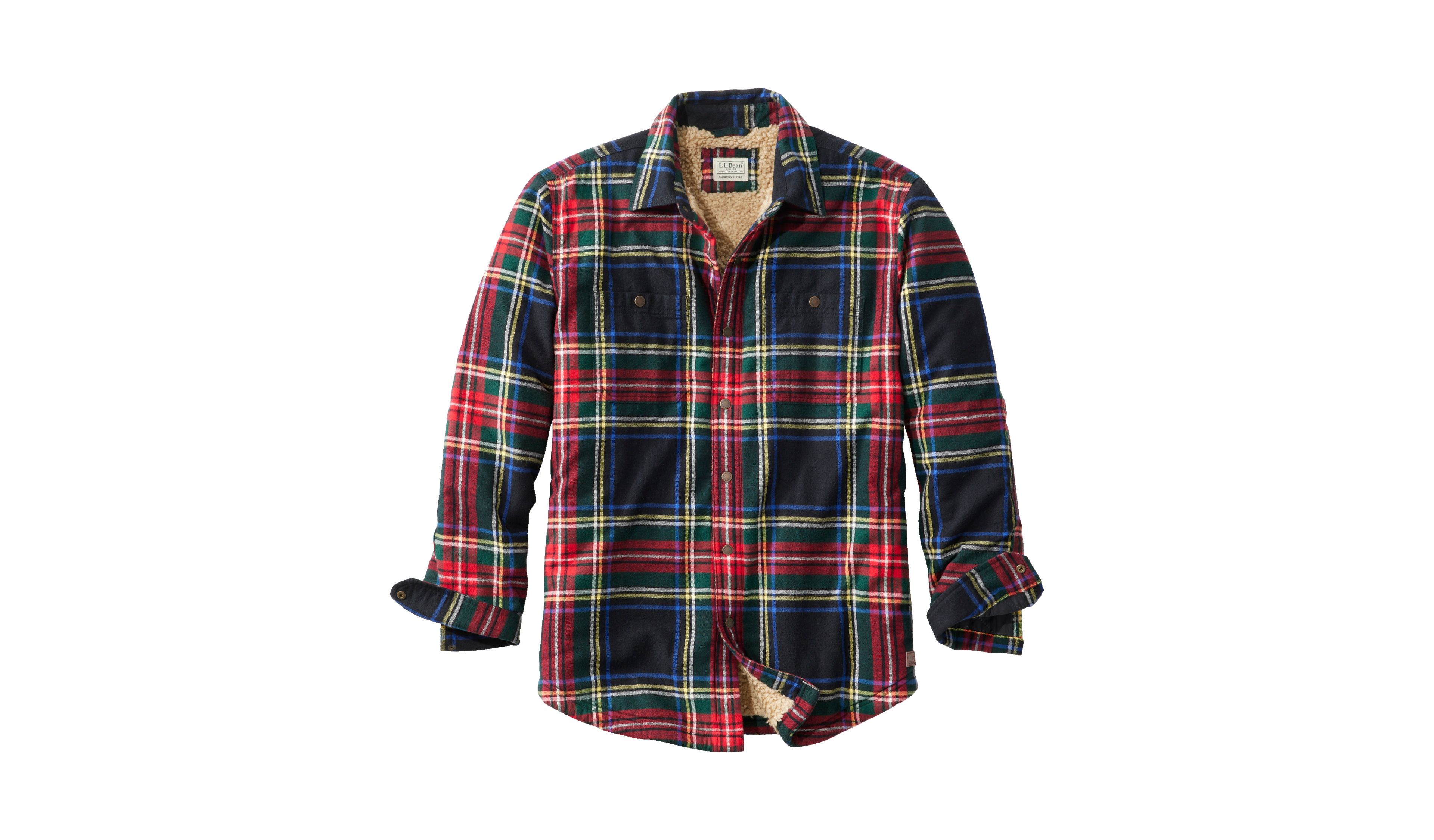 Men's Sherpa-Lined Scotch Plaid Shirt, Slightly Fitted