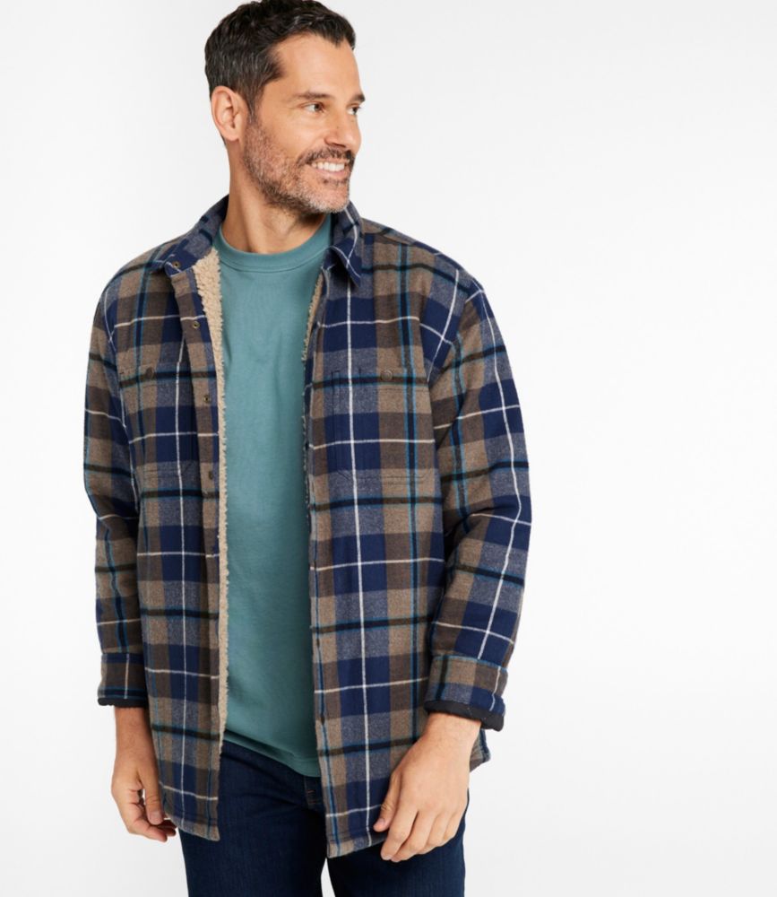 Men's Sherpa-Lined Scotch Plaid Shirt, Slightly Fitted