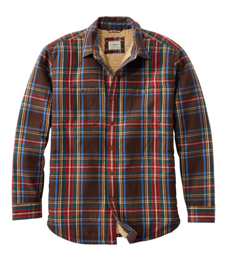 Men's Sherpa-Lined Scotch Plaid Shirt, Slightly Fitted, Deepest Brown Stewart, small image number 1