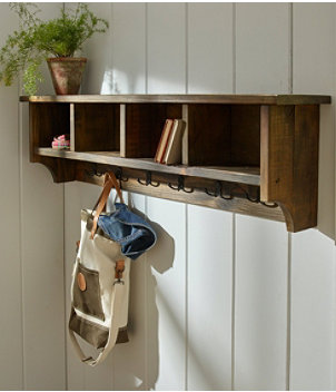 Rough Pine Wall Cubby With Hooks