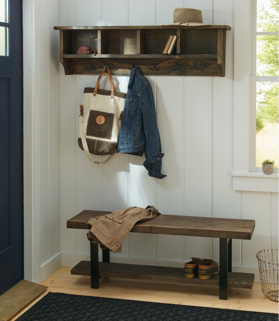 Rough Pine Wall Cubby With Hooks
