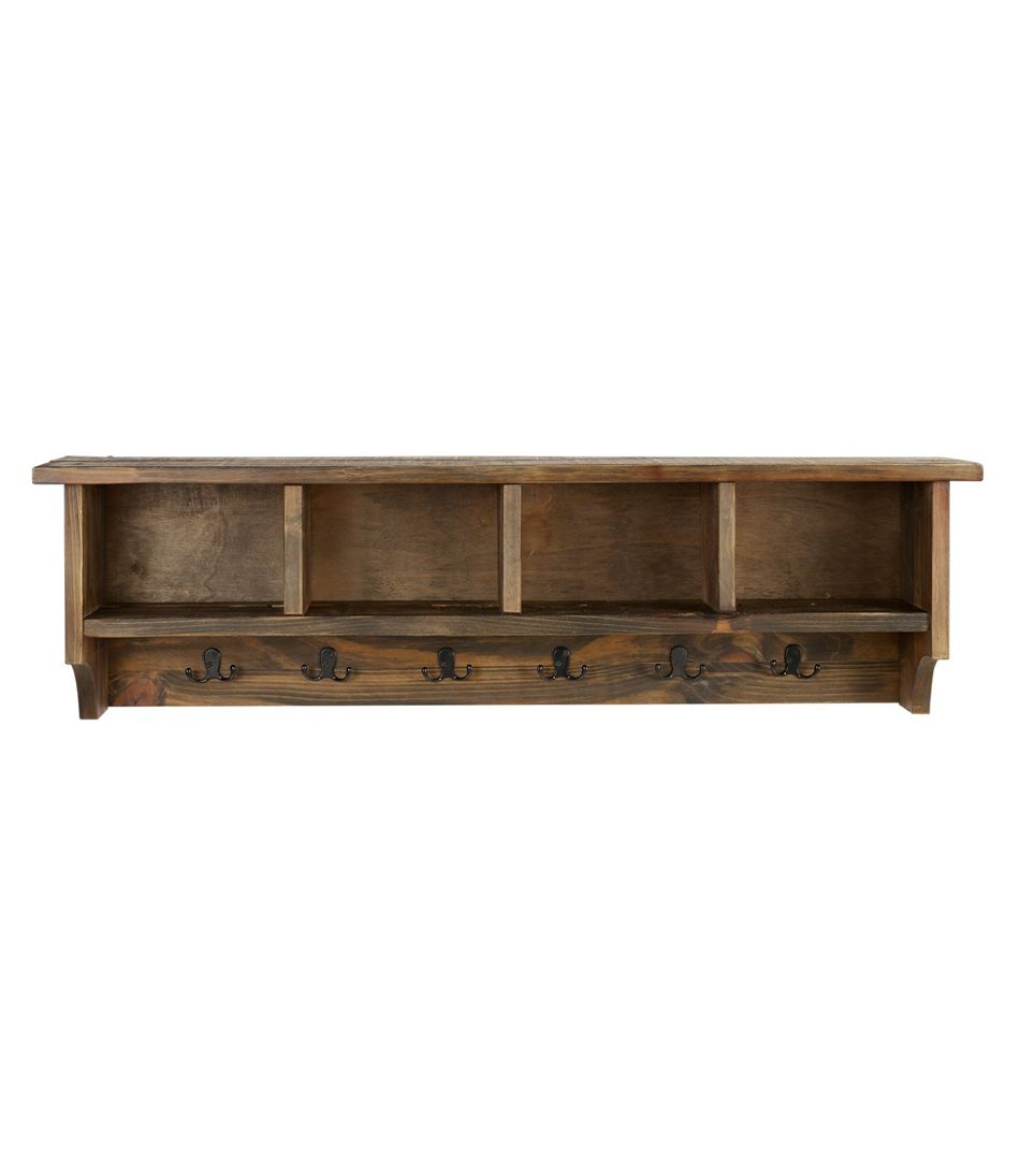 Rough Pine Wall Cubby With Hooks