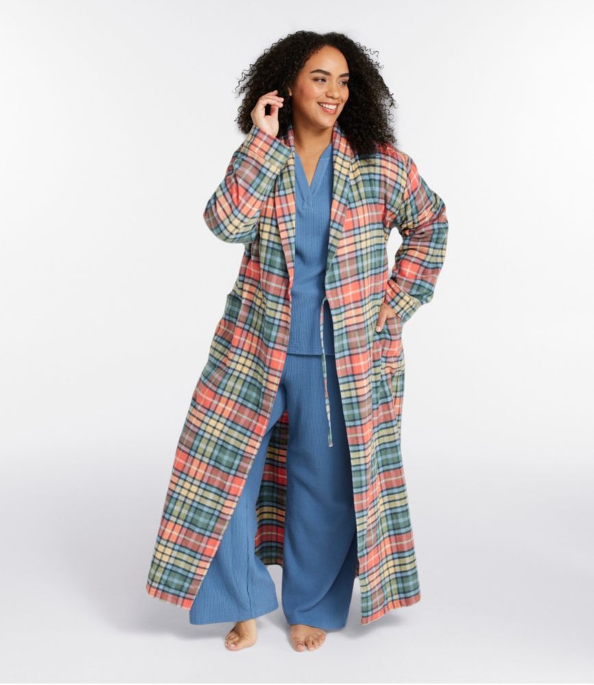 Women's Scotch Plaid Flannel Robe, Indigo Tartan, small image number 4