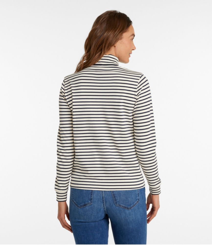 Women's L.L.Bean Interlock Turtleneck, Long-Sleeve Stripe, Cream/Classic Navy, small image number 3