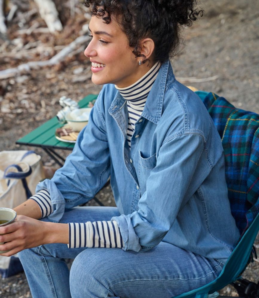 Women's L.L.Bean Interlock Turtleneck, Long-Sleeve Stripe, Cream/Classic Navy, small image number 6