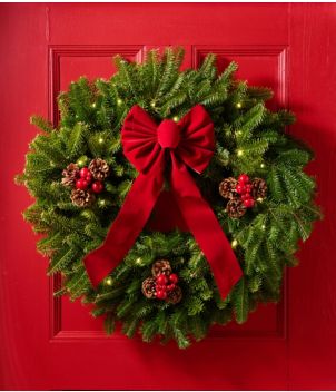 Traditional Balsam Wreath, Lighted, 24", New