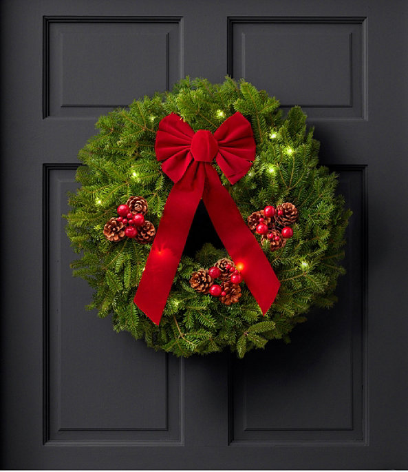 Traditional Christmas Balsam Wreath Lighted, One Color, large image number 0