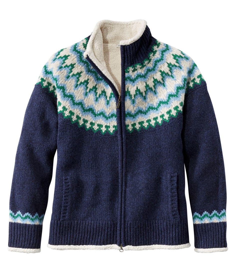 Women's L.L.Bean Classic Ragg Wool Sweater, Sherpa-Lined Zip Cardigan ...