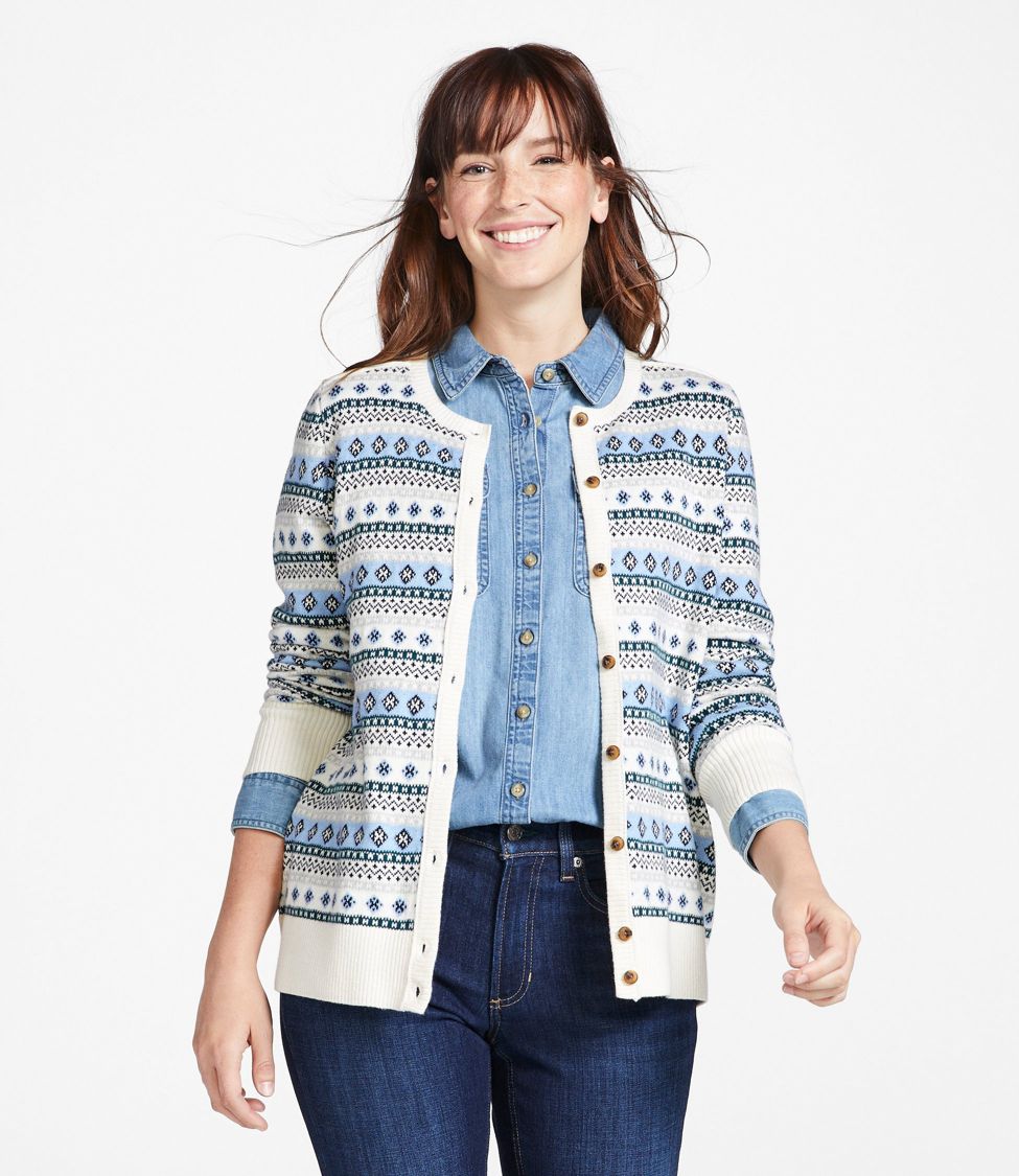 Women's Cotton/Cashmere Cardigan, Button-Front Fair Isle at L.L. Bean