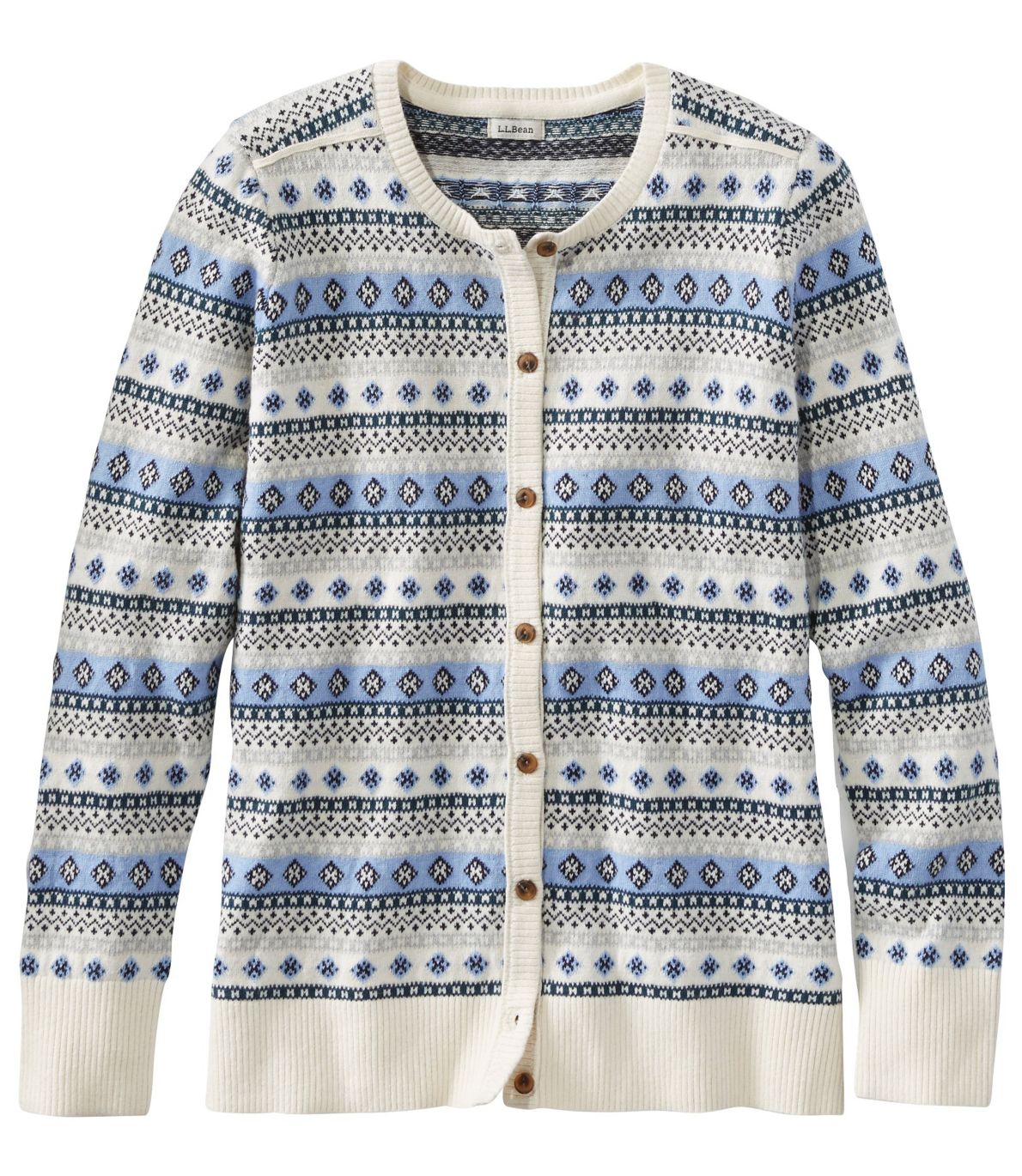 Women's Cotton/Cashmere Cardigan, Button-Front Fair Isle