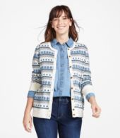 Women's Cotton/Cashmere Cardigan, Button-Front Fair Isle