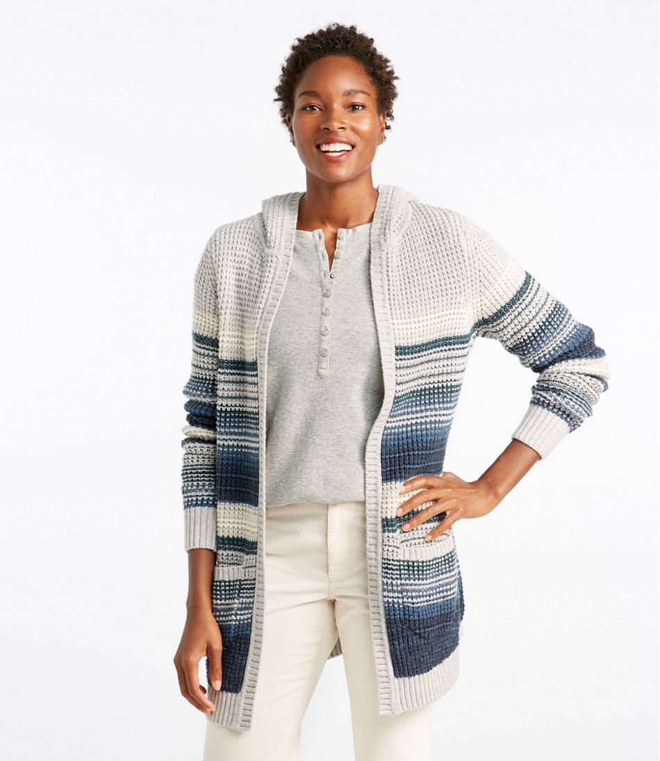 Waffle-Stitch Sweater, Hooded Open Cardigan Multi-Stripe | Sweaters at ...