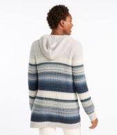 Waffle-Stitch Sweater, Hooded Open Cardigan Multi-Stripe