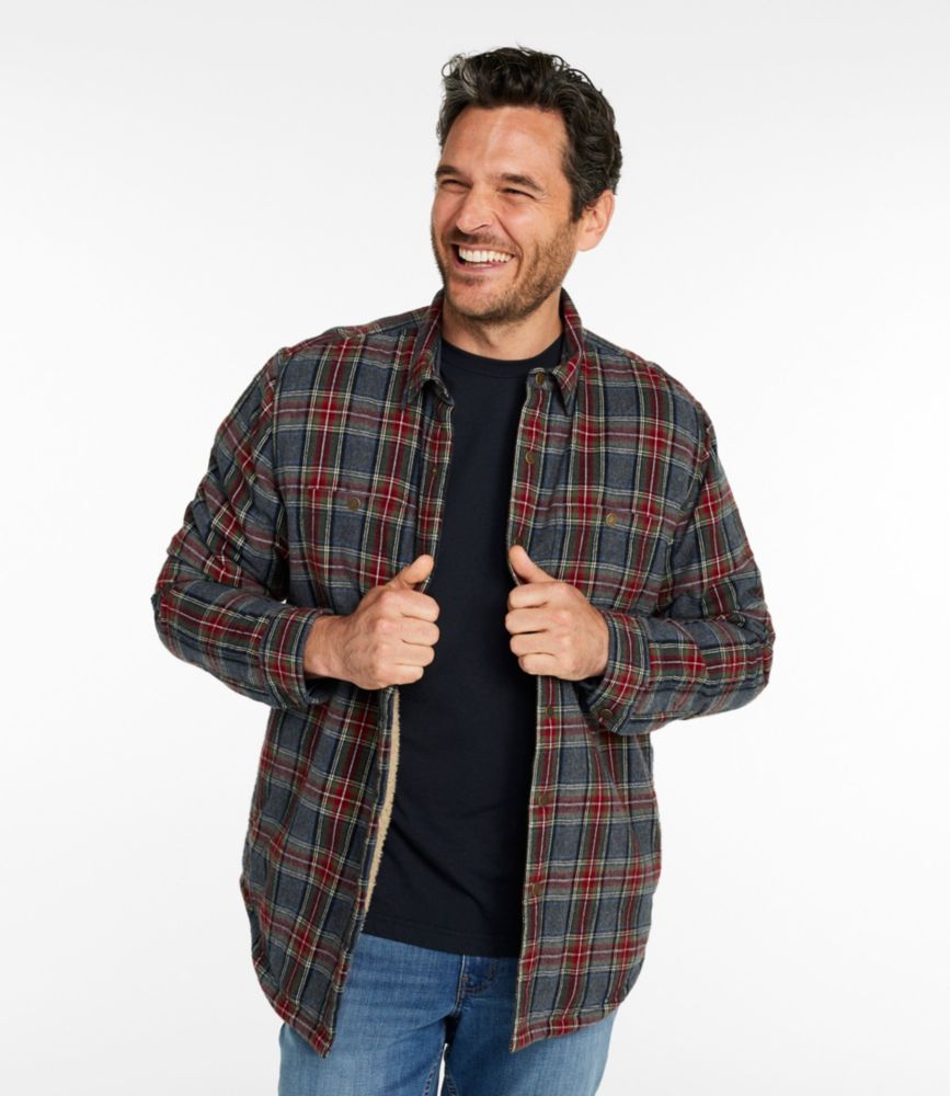 Men's Sherpa-Lined Scotch Plaid Shirt, Slightly Fitted I wear this over almost every single outfit! The plaid pattern is beautiful, goes with everything, and the Sherpa on the inside is so comfy!"