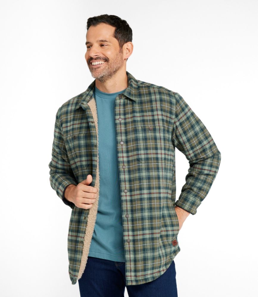 Men's Sherpa-Lined Scotch Plaid Shirt, Slightly Fitted