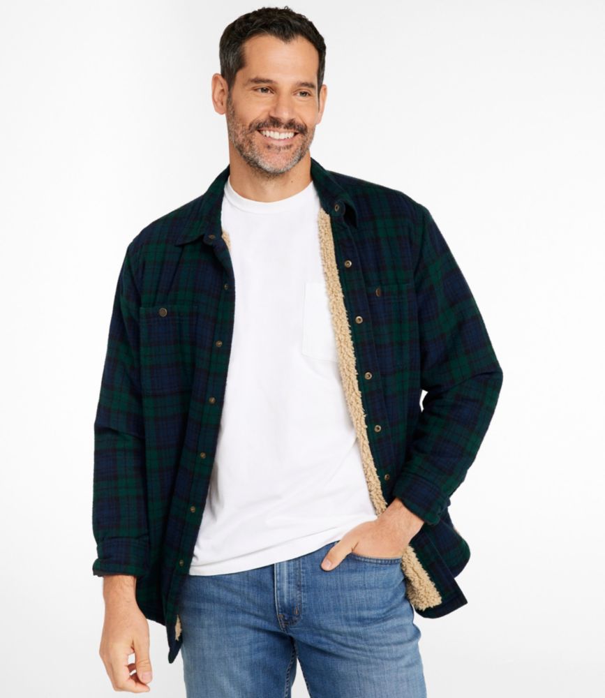 Men's Sherpa-Lined Scotch Plaid Shirt, Slightly Fitted