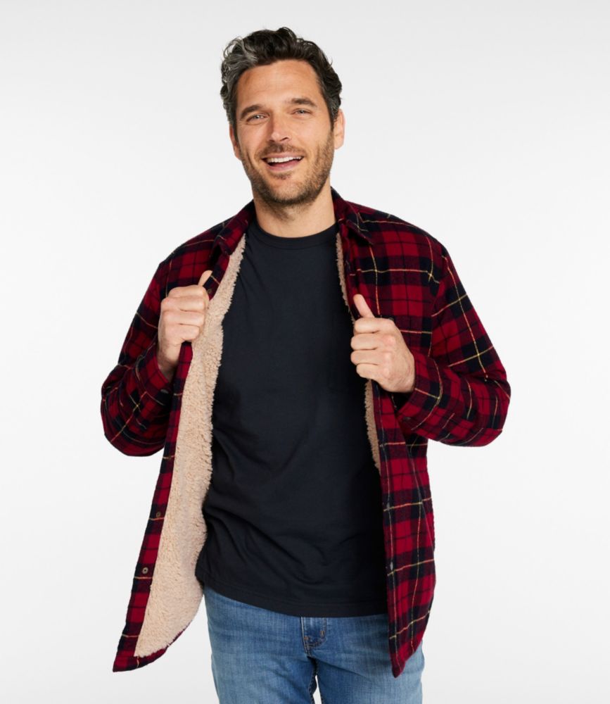 Men's Sherpa-Lined Scotch Plaid Shirt, Slightly Fitted