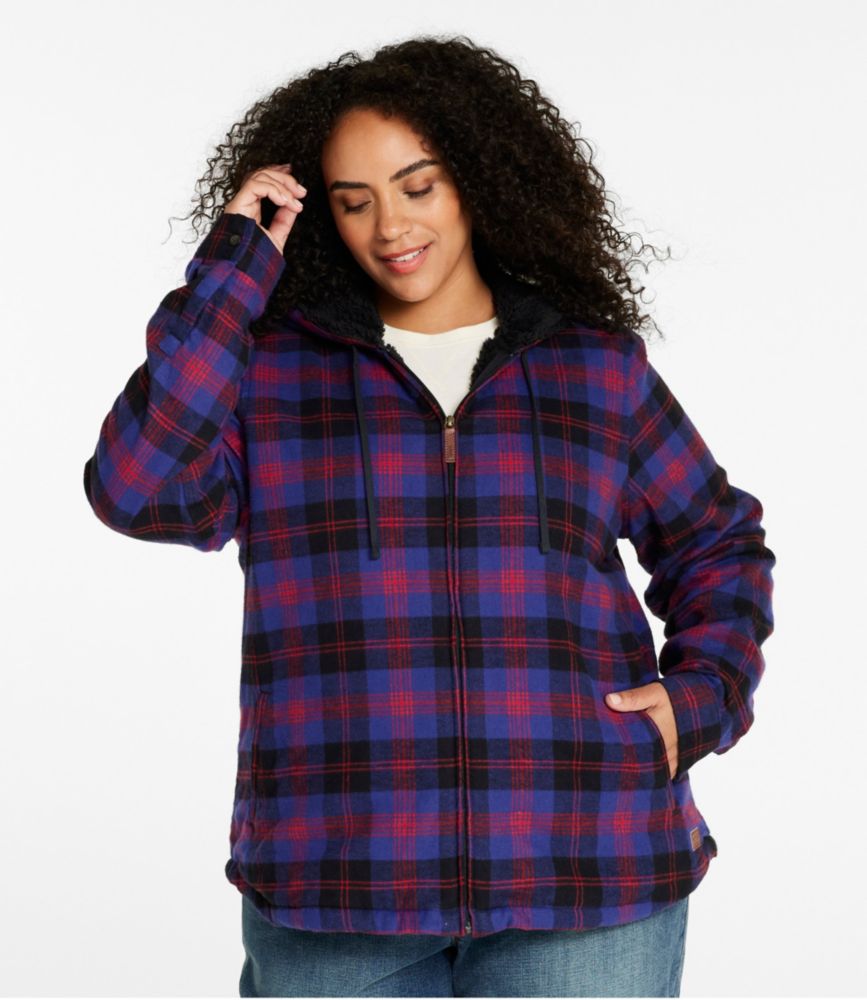 ll bean women's scotch plaid shirt zip hoodie