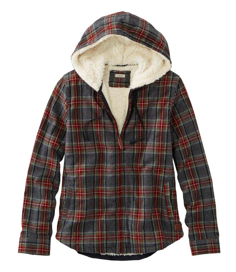 Women's Scotch Plaid Flannel Shirt, Sherpa-Lined Zip Hoodie