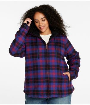 Women's Scotch Plaid Flannel Shirt, Sherpa-Lined Zip Hoodie